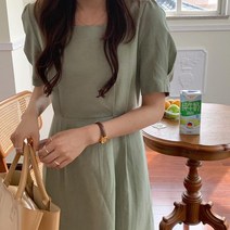 린넨 스퀘어넥 허리끈 셔츠 원피스 하객 여름 결혼식 데일리룩 반팔 롱 회사원 오피스룩 데이트 바캉스