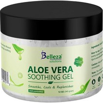 Belleza Solutions 갓 자른 100% 순수 알로에의 알로에 베라 수딩 젤 빅 355ml(12온스) 비건 무향 머리카락 일광 화상 완화(히비스커스), Unflavored