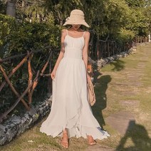 레드 화이트 여름 원피스 드레스 휴양지 등파임 해변