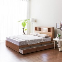 우아미가구 모노 밀크 C타입 LED 3서랍 퀸 침대프레임 FO5153, 오크메이플