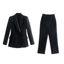 투피스셋업 바지투피스 ZA 봄 가을 여성 심플 패션 더블 슬림 카라 정장 자켓 포켓 스트레이트 팬츠 슈트