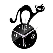 간단한 스타일 고양이 벽시계 거울 미니멀리스트 불규칙한 비 똑딱 읽기 쉬운 아트 홈 장식 선물 주방 실내, 검은 색, 아크릴