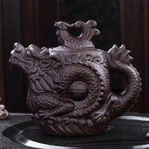 자사호 중국 차 주전자 yixing zisha 자사차호 이싱 도구 다기 다도 고급 수제 전통 냄비 500ml 드래곤 tetera 본격적인 대용량 보라색 점토 쿵푸 세트 크리, 검은색