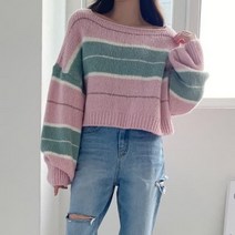 여성 봄 가을 언디스 루즈 단가라 배색 니트