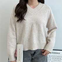 보드미 여성크롭니트 브이넥 예쁜 짜임 단정한 세미 크롭 니트티 가을 겨울