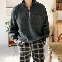 위앤드 소프트 오버핏 반집업 니트 플리스안감 기모 본딩 합포원단 집업니트 루즈핏 따뜻한 남자 아노락 니트맨투맨 스웨터