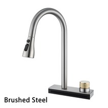 필터샤워헤드 샤워기세트 홀더 샤워헤드 해바라기샤워 스테인레스 스틸 풀 아웃 주방 싱크대 수도꼭지 4 가지 모드 블랙 1 홀 데크 마운트 물 믹서 탭, 2.Brushed Steel