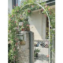 스토비투 철제 넝쿨지지대 정원 울타리 넝쿨식물 아치형 지주대 트렐리스 화분받침, 흰색 (폭 1.8m 높이 2.2m)