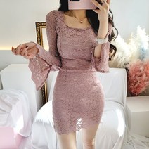 비니케이즈 무배 누디 스퀘어넥 소매트임 슬림핏 스판 미니 레이스 원피스 하객룩 결혼식 모임 3컬러