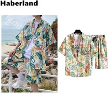 Haberland 여름 남자 캐주얼 리조트룩 반팔셔츠 반바지 하와이안 세트 비치웨어 잠옷 파자마 트레이닝복 골프웨어 휴가 바캉스룩 1201, 10번