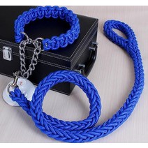 서핑리쉬파라코드 개 목줄 및 칼라 세트 더블 스트랜드 애완 동물 금속 P 체인 버클 강아지 견인 로프 소, 06 파란_03 L