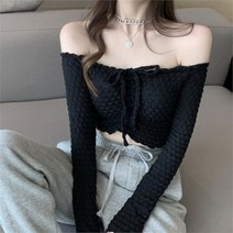 셀러허브_여성트랜드패션 찐러블리 오프숄더 라인 크롭 티