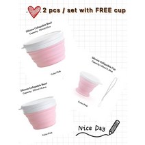 캠핑 냄비 그릇 피크닉 소풍 greentag 실리콘 접이식 병 휴대용 볼 접을 수 있는 음식 보관 용기 식사 준비 도시락, 3팩 - 핑크, 협력사, 3팩