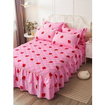 베개 커버 장착 침대 시트 두꺼운 퀼트 스커트 싱글 피스 한국어 공주 스타일 비 슬립 시몬스 보호 핫, 07 Pink strawberry
