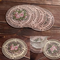 원형 장미 코스터 4P 핑크 레이스티코스터 패브릭코스터 코스타 레이스컵받침 레이스티코스터 컵받침, 아이보리