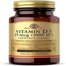 Solgar Vitamin D3 (Cholecalciferol) 25 mcg (1000 IU) 100 Chewable Tablets - Delicious Natural Stra, 1, 기타