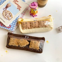 떨샵 크래커 브로치 조각필통 귀여운 쿠키 필통 펜케이스, 브라운