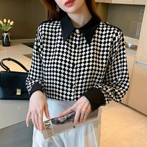 빨강몽키 셔츠남방 체크무늬 프린팅 오피스룩 새틴 여성 ~4XL 여성 블라우스