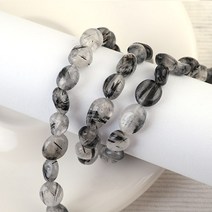 [5484-15]원석 조약돌 약6x8mm 흑침수정 반줄(약19cm)