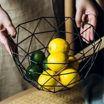 모던 과일담는 철제 원형 바스켓 귤 사과 바구니 정리, A형 블랙 보울