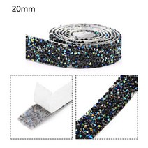 QIAO-자체 접착 라인석 트림 반짝이 크리스탈 테이프 납유리 리본 체인 DIY 공예 장식, 20mm black AB