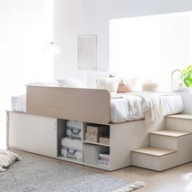 [빠른배송] 레이디가구 모노 벙커 슬라이딩 평상형 수납 침대 SS / Q 슈퍼싱글 퀸 침대프레임 방문설치, 아이보리