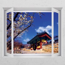 [바보사랑] ih338-맑은 하늘아래 기와집_창문그림액자_뮤럴시트지[꾸밈], 상세 설명 참조, 타입선택:B타입-외부창문형