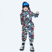 겨울 어린이용 원피스 스키복 여아 야외 스노우보드 재킷 남아용 방풍 방수 스키 팬츠 오버롤 착용, [01] 90, [03] Playful comics