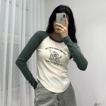 엔젤나염 나그랑배색 슬림티셔츠 여성캐주얼 크롭쫄티