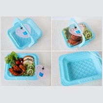 블루 피크닉도시락 손잡이그릇 2개 돈까스용기, 상세페이지참조