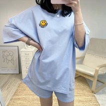 오마보이 여성용 스마일 실자수 반팔 반바지 세트