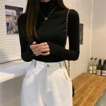 데이홀릭 여성용 봄 가을 간절기 슬림핏 데일리 무지 폴라 니트 터틀넥