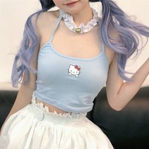 봄 여름 크롭 나시 Sanrio헬로 키티 Y2k 탑 카와이 2000s 블라우스 Traf Btsed Kpop 90 년대 미적 의류 여성 티셔츠