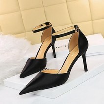 여성 스틸레토힐 하이힐 킬힐 뾰족 새틴 스트랩 구두 B37