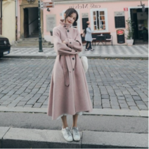 여성 칼라 폴라 캐시미어 울 롱 코트