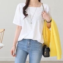 데일리앤 여성 스퀘어넥 무지 반팔 티셔츠 오피