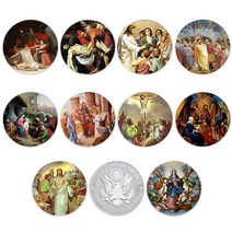 기독교 6개/상자 기독교 예수 기념 동전 나무 인증서 세트 종교 믿음 공예 장식 컬렉션 선물, 02 Silver 10pcs-set