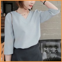 여성 블라우스 V넥 캐주얼 티셔츠 7부 셔츠 추천 옷 여성 여자 의류 상의 여친 룩 트렌드 스타일 코디 의상 대학생 외출 패션 패셔니스타 디자인 룩북 유행 LK-T001