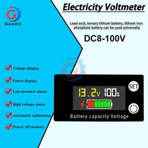 배터리 용량 표시기 DC 8V-100V 납산 리튬 LiFePO4 자동차 오토바이 전압계 게이지 12V for Alam, 한개옵션1, 03 Color screen