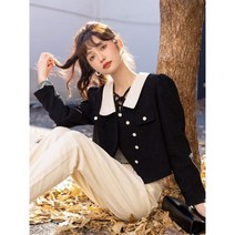 MISHOW-가을 2022 여성 재킷 기질 코듀로이 v 넥 솔리드 빈티지 버튼 싱글 단추 짧은 정장 코트 MXB32W0376, 검정색, M