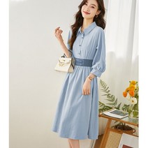 런메시 Runmecy 봄 여름 셔츠 미디 원피스 하객원피스