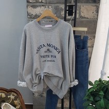 상상그이상 여성용 국내제작 모니카 맨투맨 촉감좋은 특양면소재 고급스러운 자수 레터링 간절기 루즈핏 티셔츠