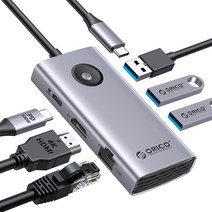 오리코 C타입 6IN1 멀티포트 허브 PD100W 충전 HDMI 4K 기가비트 이더넷 PW11-6PR, 은색