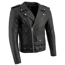 Milwaukee Leather LKM1781 남성용 레전드 클래식 폴리스 스타일 블랙 가죽 오토바이 재킷 퀼트 안감 포함 - 3XL 652308, X-Small