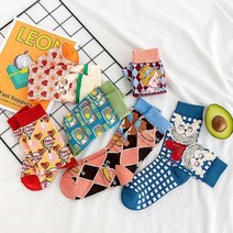 고양이 앨리스 스니커즈 가을 특이한 발목 패션 아가일 햄버거 유니크한 컬러 양말