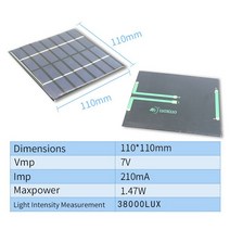 1V 1.5v 2v 태양 전지 패널 실외 충전기 배터리 가정용 다결정 실리콘 0.1W, AK110x110 7v 210am