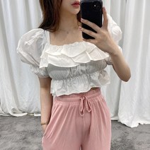 VANANA2 여성 러블리 프릴 벌룬 캉캉 크롭 반팔 블라우스