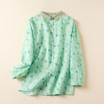 린넨긴팔셔츠 린넨 셔츠 블라우스 빈티지 일본 스타일 코튼 얇은 프린트 여성 레트로 캐주얼 봄 여름 긴팔 상의 281