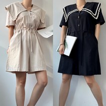 [에이스토리] 물결배색 세라넥빅카라 점프수트