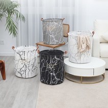 [윰스마켓] W26 마블 프린트 빨래 햄퍼 패브릭 이동식 접이식 세탁바구니, 화이트/블랙